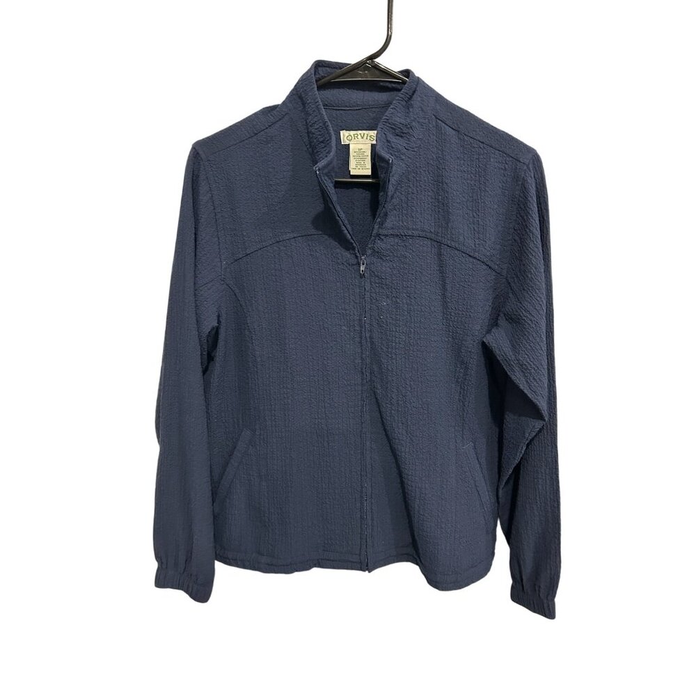 Orvis Womens Navy Textured Lightweight Comfortable Full-Zip Jacket Size SP Weste